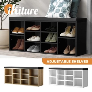 Oikiture Shoe Cabinet Bench Shoe Storage Rack PU Padded Seat Organiser Cupboard - Picture 1 of 23