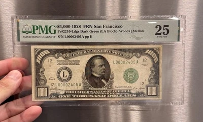 1928 $1000 Federal Reserve Note Dark Green San Francisco PMG VF25 - Image 1 of 4