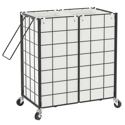 Double Laundry Hamper with Wheels,Metal Wire Frame Rolling Laundry Basket wit... - Image 1 of 4