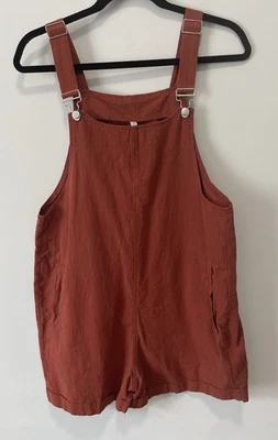 Babero Mono Pantalones Cortos Mameluco Algodón/Lino S Naranja Boho Verano Playa Bruja Natural Foto 1 de 4