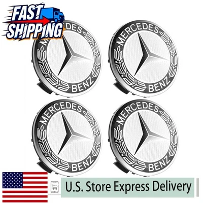 4PCS Wheel Center Caps Emblem Black Laurel Wreath 75mm For Mercedes Benz AMG Foto 1 de 4