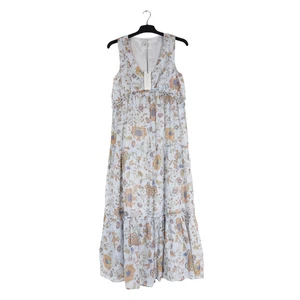 Rachel Zoe Size Medium Blue Orange Floral Cotton Tiered Maxi Dress Lined BNWT - Picture 1 of 12
