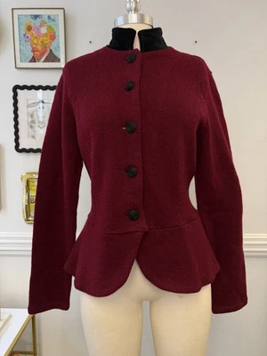 Lauren Ralph Lauren 罕见 复古 90 年代羊羔羊毛马术学院风针织夹克 — 第 1/4 张图片