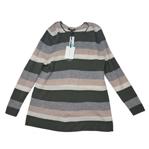 Neu mit Etikett Stitchfix 41 Weißdornpullover Damen 1X 100 % Kaschmir gestreift olivgrün - Bild 1 von 14