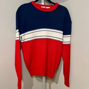 Obermeyer Men's MAK Sweater Red Navy White Stripes Wool Blend Size  M - Picture 1 of 4