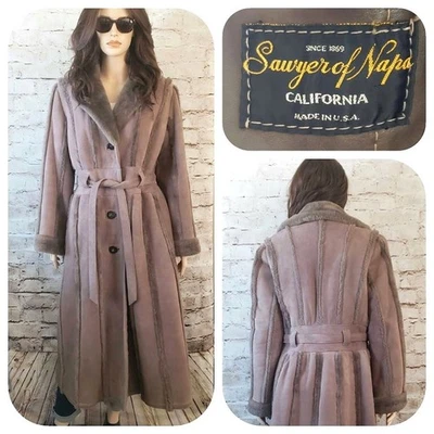 Maxi abrigo largo de piel ajustado de gamuza Sawyer of Napa con cinturón años 70 de colección Foto 1 de 4