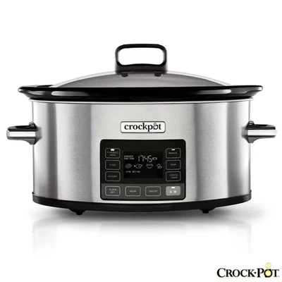 Crockpot Time Select 5.6L Digital Slow Timer Electric Cooker Pot Silver CSC066 - Image 1 of 4
