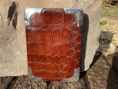 Antiguo monedero monedero vintage de cuero de cocodrilo con sello de plata maciza Foto 1 de 4