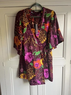 NEW WITH TAGS SFIZIO STUDIO 100% SILK Wrap Kimono Top IT50 US12 UK16 XXL Floral - Image 1 of 4