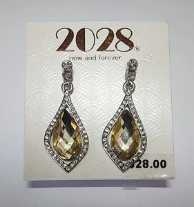 2028 Silberfarbene gelbe Träne Kristall Ohrhänger mit Strass Akzenten - Bild 1 von 3