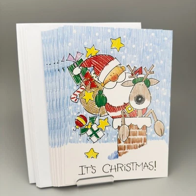 Paper Magic Group Set of 8 Colorable Christmas Cards Santa Reindeer Chimney - Image 1 of 4
