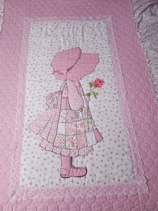 Holly Hobbie Vintage Pink Twin Quilted Ruffled Bedspread Coverlet Cottagecore  - Picture 1 of 13