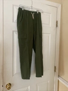 Wonder Nation Boys L (10-12) Poplin Green Cargo Pants Pull on Drawstring Pockets - Picture 1 of 8