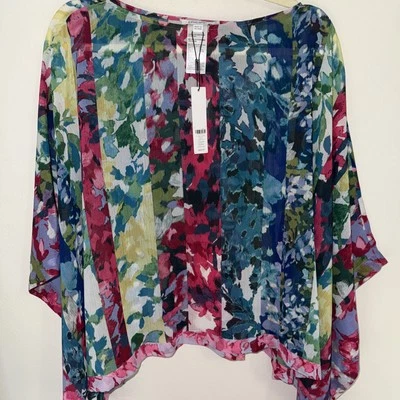 Chico's Collection S/M Allusice Floral Classic Navy  Polyester Cape Kimono NEW - Image 1 of 4