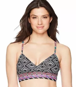 NUEVO CON ETIQUETAS TOP DE BAÑO CON BANDAS ENVOLVENTES MULTICOLOR AZUL COSTERO PARA MUJER TALLA S EN REFLEJO - Imagen 1 de 2