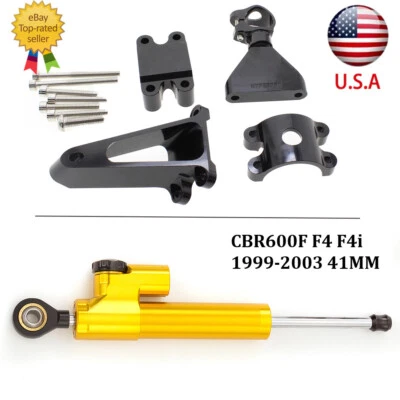 Kit de montaje y amortiguador de dirección CNC dorado para Honda CBR600F F4 F4i 1999-2003 Foto 1 de 4