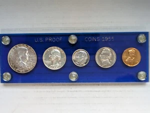 1955 Proof Set 90% Silver Franklin Washington Roosevelt Philadelphia Toned - Picture 1 of 4