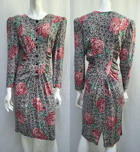 Abito vintage anni 80 MILANZO rayon stampa rosa increspato - taglia S/M - usato in ottime condizioni - Foto 1 di 8