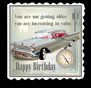 Handmade 3d birthday card male men's classic vintage car - Picture 1 of 6