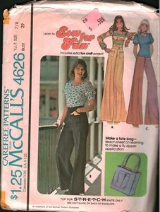 4626 Vintage McCalls SEWING Pattern Juniors Teen Top Pants 1970s Stretch Knit 7 - Picture 1 of 2