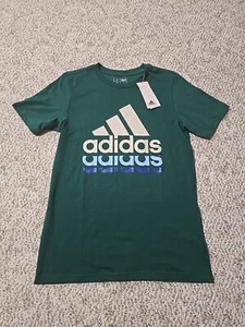 Adidas Boys Green Tshirt Tee Large 3 Stripes AA0424 Size 14/16 - Picture 1 of 4