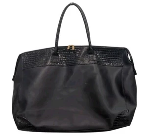 Y2K XL Travel Tote Black Faux Croc Zip Up Overnight Bag Carry On Elizabeth Arden - Picture 1 of 9