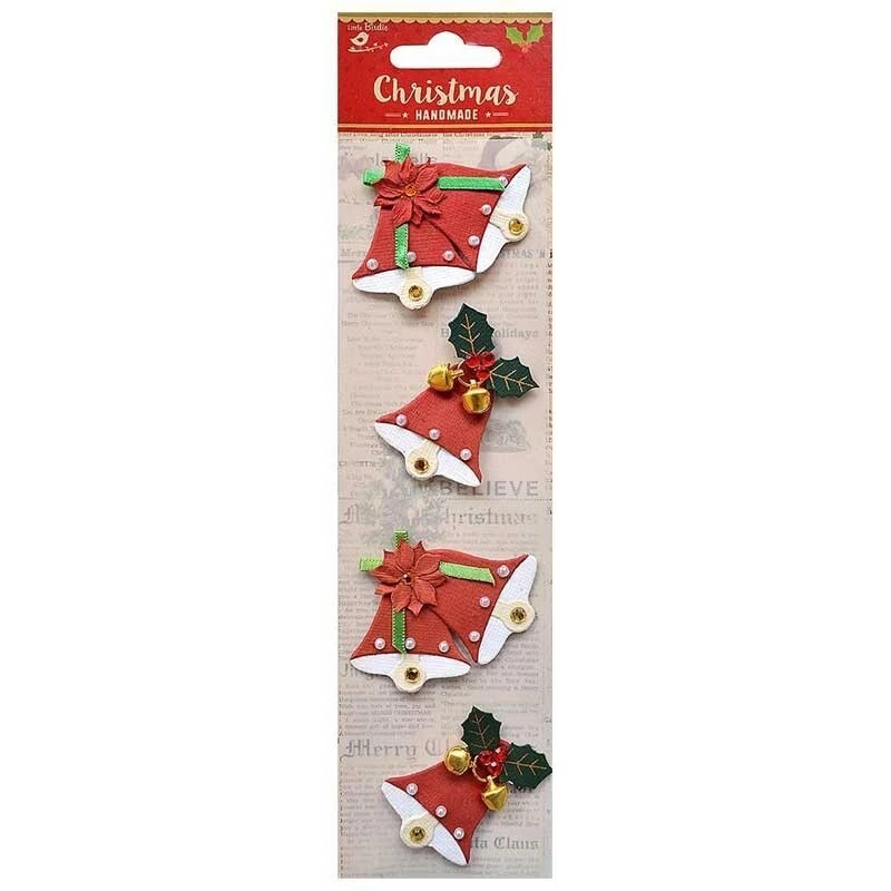 Christmas Jingle Bells Gems Bows Holly Poinsettia Holiday Little Birdie Stickers - Image 1 of 1