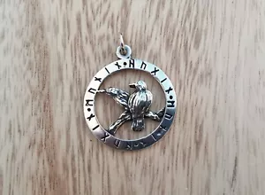 SET ciondolo vichingo corvo cerchio di rune argento 925 gioielli vichinghi corvo - Foto 1 di 6