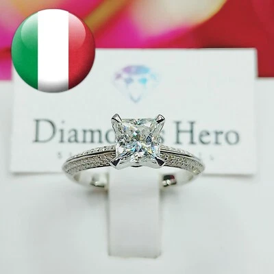 Anello Diamante in Moissanite Princess certificato 1.1ct D VVS1 ring diamond - Immagine 1 di 4
