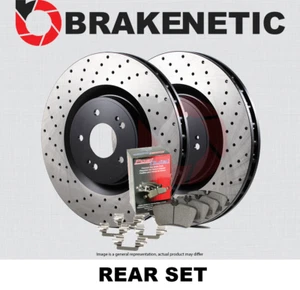 REAR Premium Drilled Brake Disc Rotors + Ceramic Pads VENTED BPK84080 - Picture 1 of 2