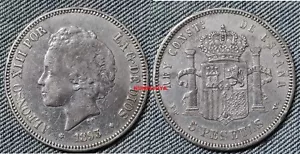 Alfonso XIII 5 pesetas 1893* 18-3 PGV. Peso 24,84 gr. FECHA ENSAYADOR DIFICIL. - Bild 1 von 2