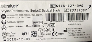 Stryker 6118-127-090 Performance Series Sagittal Blade, Exp: 2026 & höher () - Bild 1 von 2