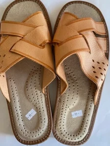 Man's slippers,natural leather color,size 11,(44 EU),medium.Great for Gift. - Picture 1 of 5