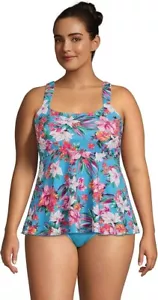 Tankini donna Lands' End con scollo a scoop svolazzante nuova con etichette taglia 1X (16W-18W) $85 FR01 - Foto 1 di 4
