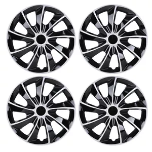 15" Set Of 4 Silver&Black Wheel Covers Snap On Hub Caps Fit R15 Tire + Steel Rim - Picture 1 of 9