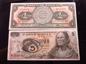 MEXICO 1 Peso 1967, 5 Pesos 1969 2562h90 Banco de México Bank Money - Picture 1 of 2