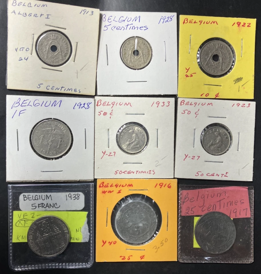 Lote Monedas Bélgica Vintage - 1913-1933 - 9 MONEDAS VINTAGE - Lote #D1 Foto 1 de 1