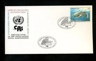 Postal History UN FDC V #235 UNPA Endangered Species Animal Green turtle 1998 - Image 1 of 2