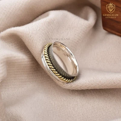 Solid Sterling Silver 925 Women Handmade Gold-Tone Spinner Band Style Jewelry - Image 1 of 4