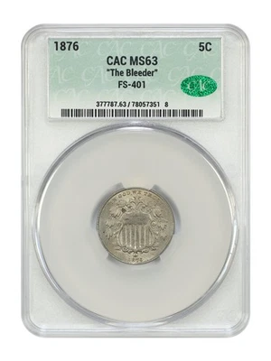 1876 5C CACG MS63 ("The Bleeder", FS-401) - Shield Nickel - Rare, Key Variety - Image 1 of 4