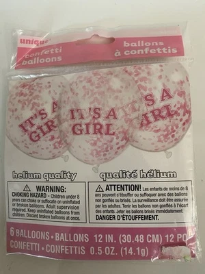 NOVO BALÕES DE CONFETE ROSA IT’S A GIRL 6 BALÕES 12” CADA QUALIDADE DE HÉLIO EXCLUSIVA - Imagem 1 de 2