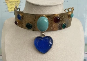 ULTIMATE KENNETH LANE GOLD-TONE GRIPOIX GLASS COLLAR CHOKER DANGLE NECKLACE - Picture 1 of 16