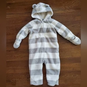 OLD NAVY Baby 18/24M gray/white striped fleece snowsuit - Picture 1 of 9