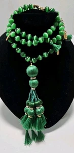 Kate Spade NY VTG Green Bead Crystal and Silk Cord Pretty Poms Tassel Necklace - Picture 1 of 16