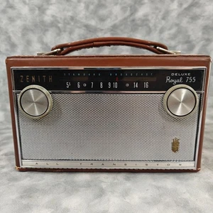 Vintage 60er Zenith Royal 755 Deluxe tragbares AM Transistorradio braun Leder - Bild 1 von 8