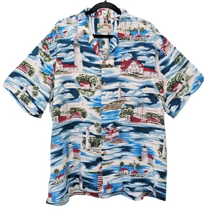Vintage Paradise Found Men's Hawaiian Shirt XL Lighthouses Beach Short Sleeve - Picture 1 of 7