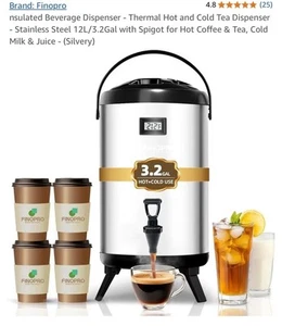 Insulated Beverage Dispenser-75 Cup Hot&Cold water Urn for Catering-Stainless... - Picture 1 of 13