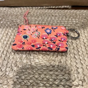 Vera Bradley Signature Zip ID Case Mini Cards Wallet Change Purse Orange Floral - Picture 1 of 5