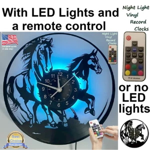 Horse vinyl record wall clock w/wo LED back light shoe saddle bridle t shirt art - Picture 1 of 7