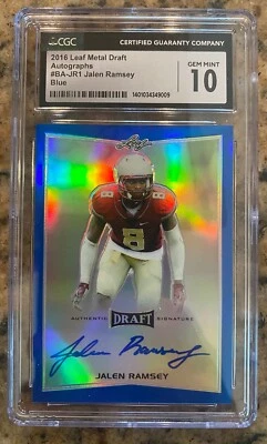 2016 Leaf Metal Draft Auto #BA-JR1 Jalen Ramsey Blue Cgc 10/10 - Image 1 of 2